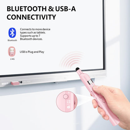 Norwii N21 Bluetooth Presentation Clicker with Telescopic Teaching Pointer, Presentation Remote with Retractable Stick for PowerPiont, Wireless Presenter, Slide Advancer - Pink