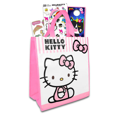 Hello Kitty Party Favor Bags Set - 6 Pack Reusable Hello Kitty Party Goodie Bag Totes Plus Stickers Tattoos More | Sanrio Birthday Party Supplies Bundle