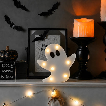 InnovTools Halloween Ghost Decorations Light Up Ghost LED Marquee Sign Cute Battery Operated Night Lights for Halloween Party Indoor Bedroom Kitchen Tabletop Mantel Home Wall Decor Party Gifts (2 Pcs)