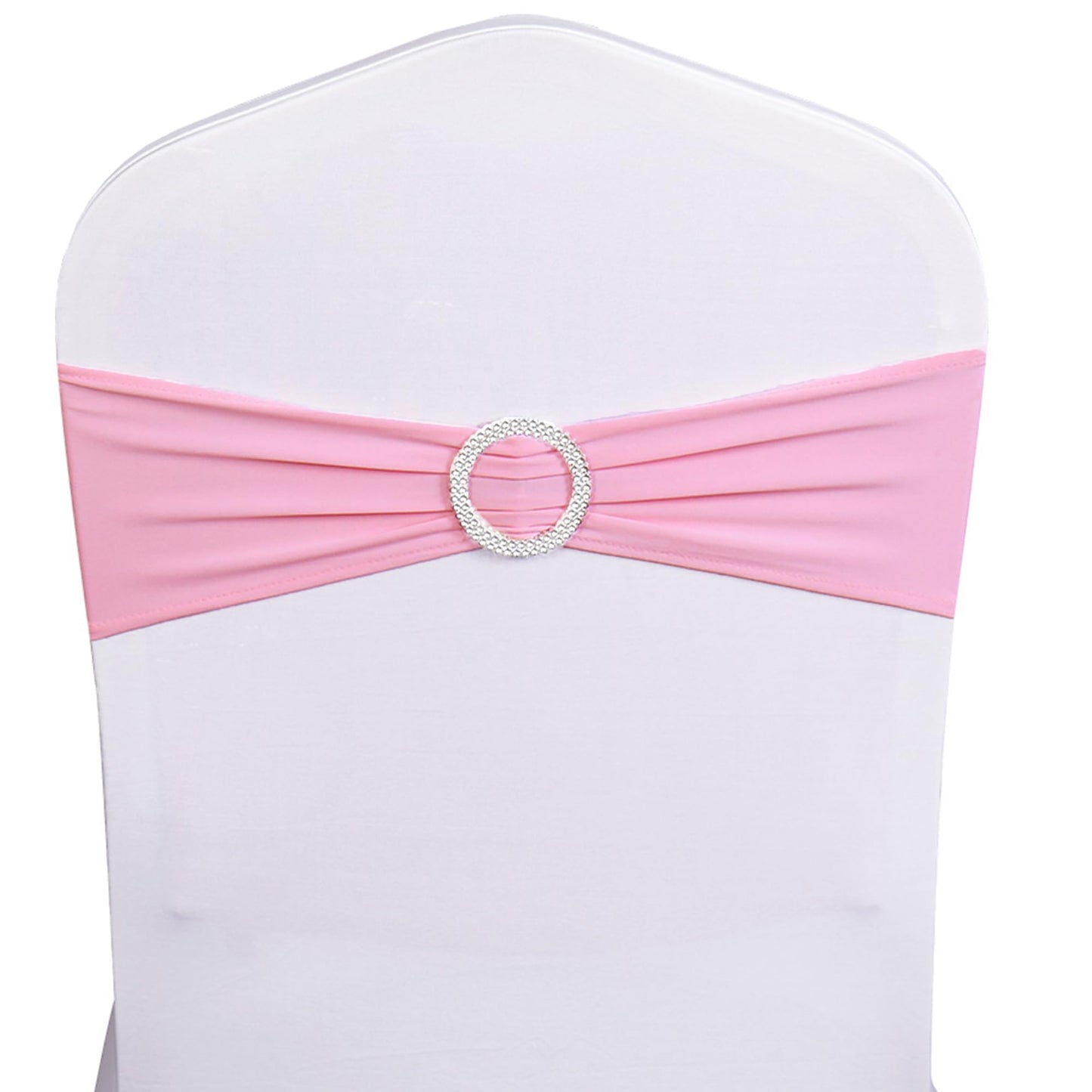 SINSSOWL Pack of 50 Spandex Pink Chair Sashes for Wedding Elastic Chair Bows Sashes Bands Buckles Fitting Birthday Party Anniversary Events Ceremony Bridal Baby Shower Decorations