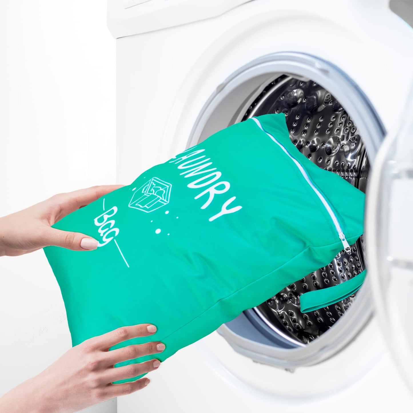 2 Pcs Large Travel Laundry Bags - Waterproof Wet/Dry, Washable, Drawstring, Bathing Suit, Workout, Gym Clothes, Swimming, Yoga - Green, Grey