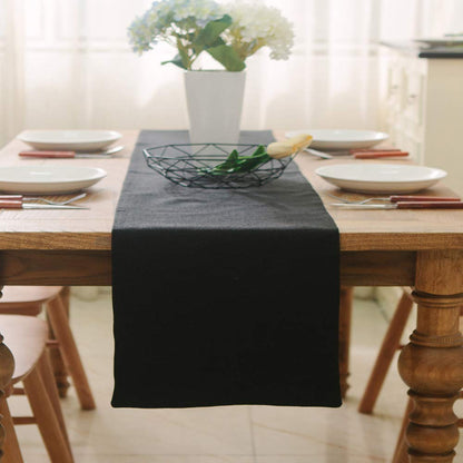 2 Piece Fabric in 1 Dinning Table Runner 12 x 120 Inches Farmhouse Kitchen Coffee Burlap Table Runner for Holiday Party, Black