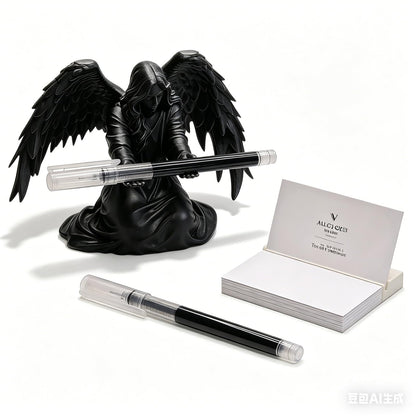 gekoaoo Angel Pen Holder with Hand-Polished Feather Wings, Desktop Organizer, Home & Office Decor, Guardian Gift (Black)