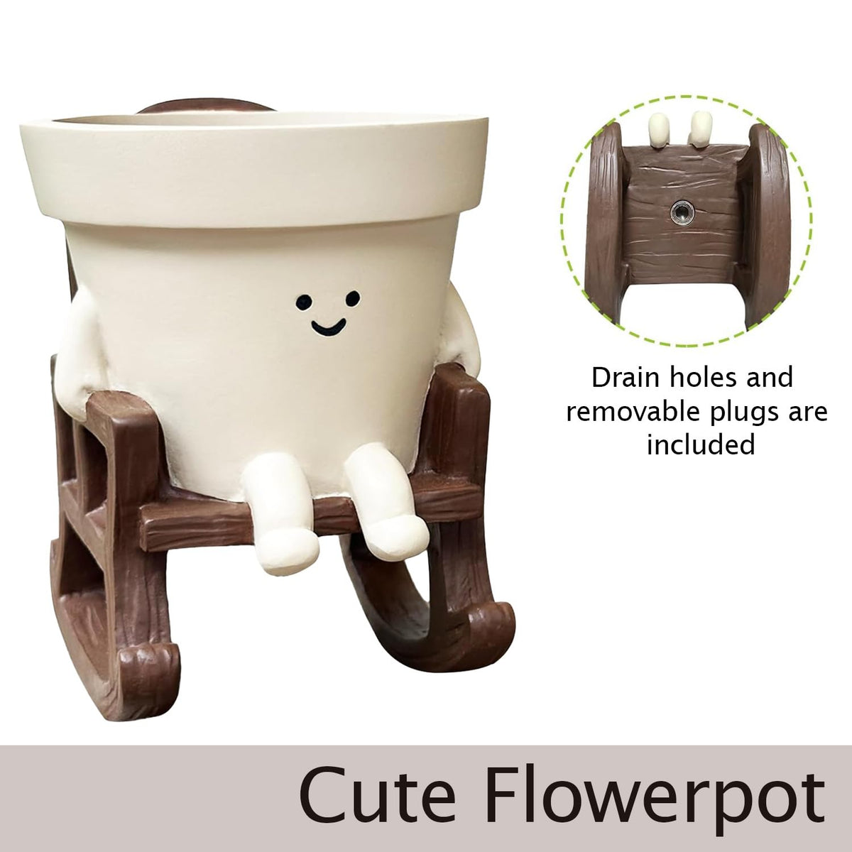 Jxcnkiy Smily Face Planter Pot, Cute Rocking Chair Plants Pots, Funny Face Planter Pots Head, Indoor and Outdoor Succulent Pot with Drainage Hole, Gifts for Mother, Women, Appreciation, Christmas
