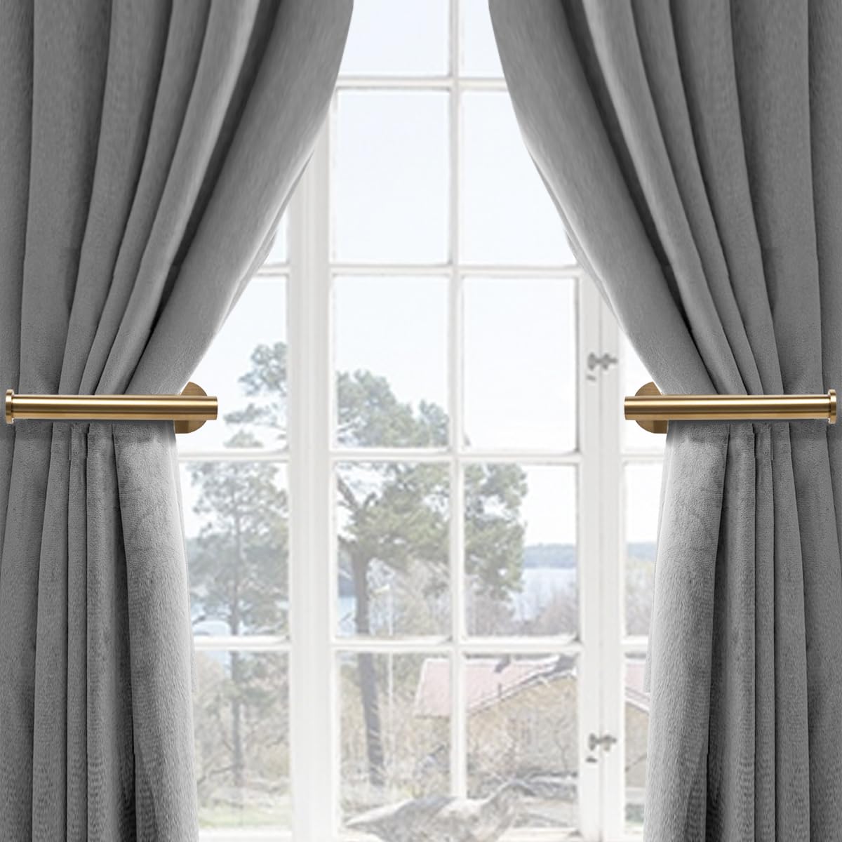 2 Pack Adhesive Curtain Holdbacks, No Drill Metal Curtain Tie Backs Holders for Drapes, Self-Adhesive Curtain Pull Backs Hooks for Windows and Doors - (2,Gold)