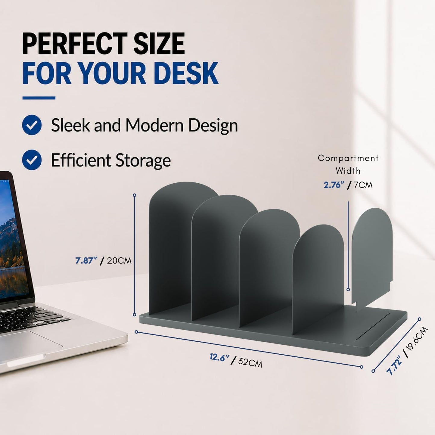 CraftSaints Vertical File Organizer for Desk, 4 Sections, Desktop Organizer File Sorter Office Organization File Holder for Home, Office & Classroom (Solid)
