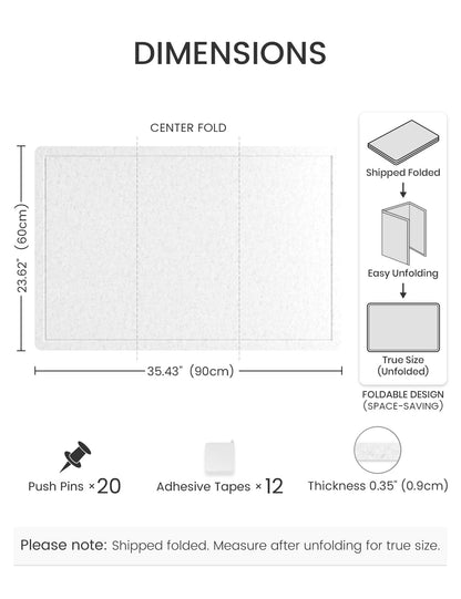 Fluxynara Bulletin Board,35.4" x 23.6" Cork Board Alternative with 12 Safe Removable Adhesive Tabs, Foldable Felt Pin Board for Home Office, Classroom, Bedroom,Entryway for Walls—Light Gray