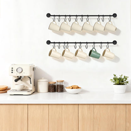 Mkono Mug Holder Wall Mounted Coffee Cup Rack Hanger Modern Metal with 20 Mug Hooks Rustic Utensil Tea Cups Storage Organizer for Kitchen Dining Room Coffee Bar, Set of 2, Black