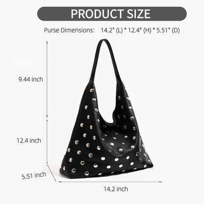 Liziblloy Studded Purse Soft Leather Studded Bags for Women Studded Slouchy Hobo Shoulder Handbag Tote Purse,Black