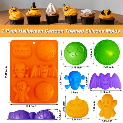 2 Pack Halloween Silicone Molds 6 Cavity Halloween Themed Molds Baking Mould Tray DIY Baking Tool for Aromatherapy Candles Chocolate Pudding Dessert Jelly Soap Cupcake Topper for Halloween Party Treat