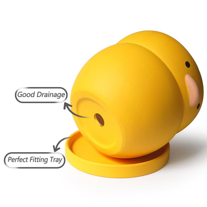 GeLive 4 Inch Yellow Duck Plant Pot Ceramic Planter with Drainage Tray Indoor Plants Succulent Pot Tabletop Organizer Decor Pen Holder Cartoon Statue Unique Gift