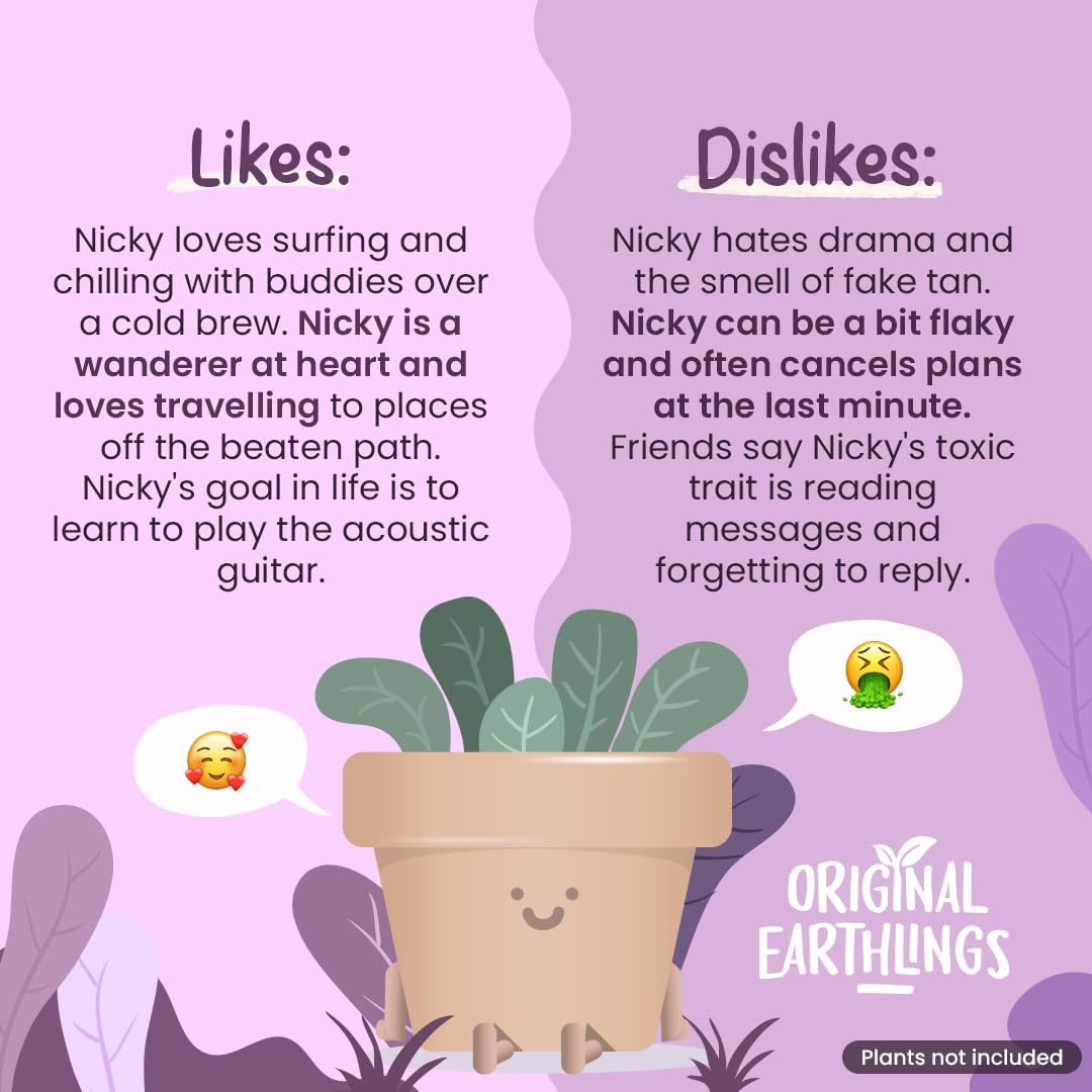 Original Earthlings Legs Out Pot - 4 Inch Cute Plant Pot - Plastic Funny Planter with Drainage, Unique Cactus Plant Lover Gift, Succulent Face Flower Pot, Desk Plant, Table Top Decor, & Home Gifts