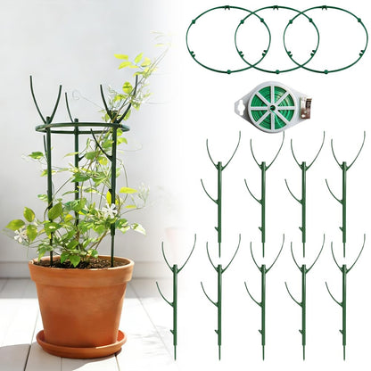Plant Support Stakes, 9 Pack Plant Stakes for Indoor Plants, Stackable 3 Tier Durable Trellis Garden Poles for Outdoor Gardening, Plant Support Structures for Monstera Climbing Plants (Green-9Pack)