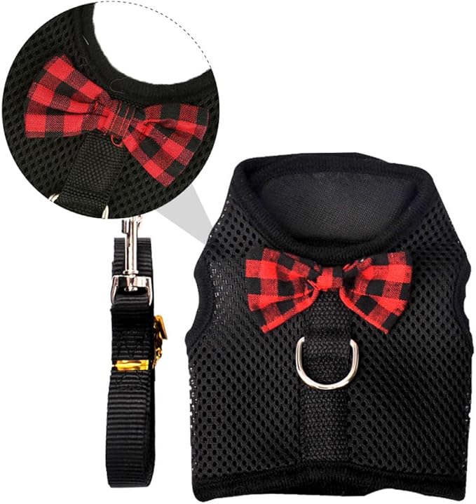 DECHOUS Pet Harness Vest Type Breathable Mesh Chest Strap for Small Animals, Adjustable Size L (35-40cm), Suitable for Rabbits, Guinea Pigs, and Squirrels, Black