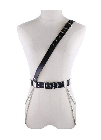 eYLun Women's Waist Belt Punk Rock Leather Body Straps Harness Belt Adjustable Rock Chain Leather Belt Black