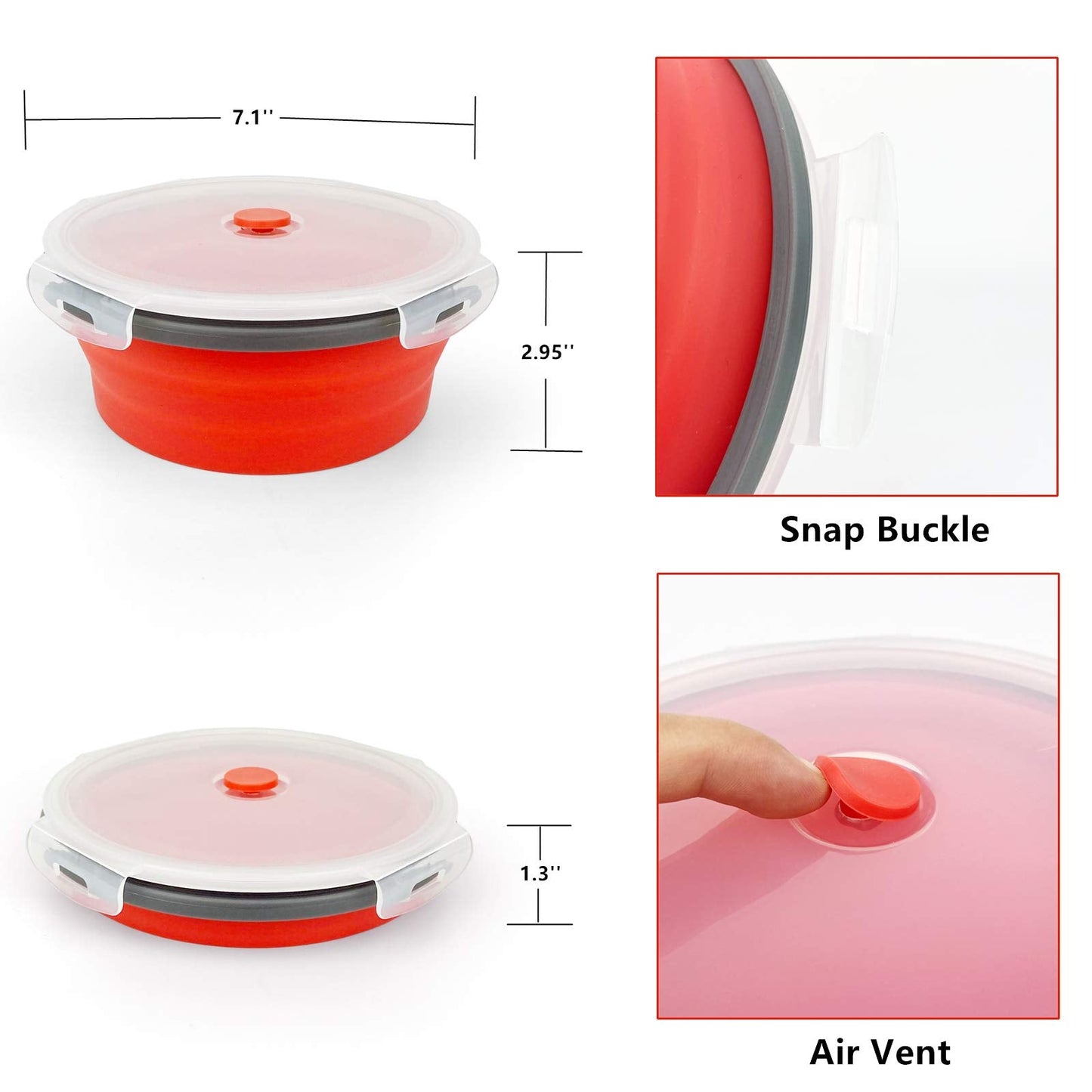 CCyanzi 1200ml Collapsible Camping Bowl Silicone Food Storage Container with Lid and Foldable Stainless Steel Fork Spoon, for Picnic, Travel, Camping, RV, Fridge and Microwave Bowls
