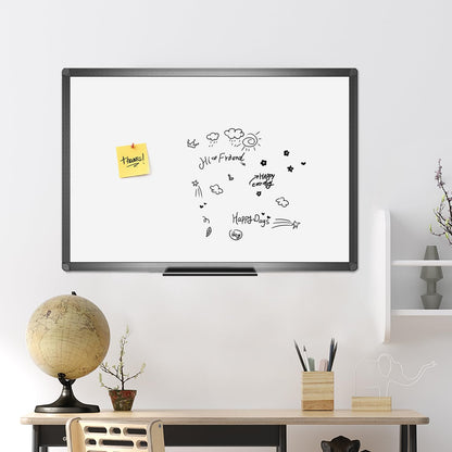 VIZ-PRO Magnetic Dry Erase White Board, 48 X 32 Inches, Black Aluminium Frame