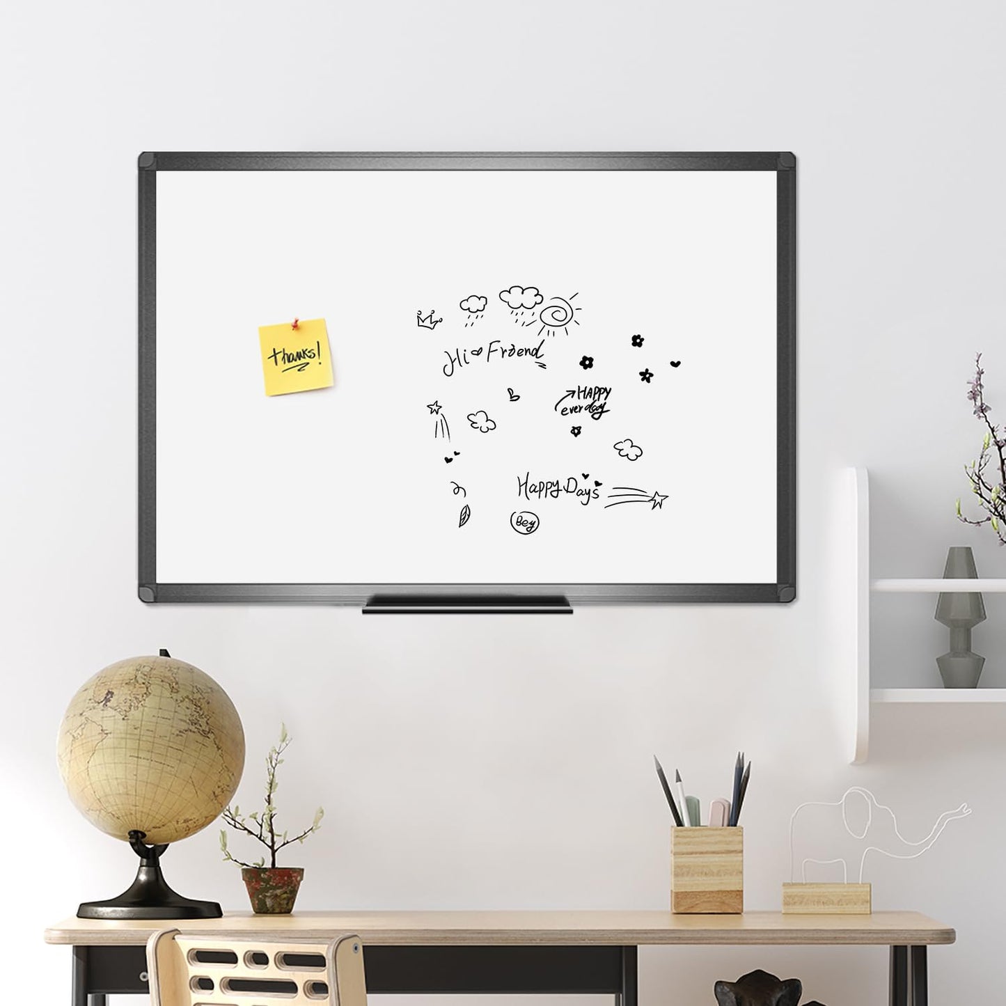 VIZ-PRO Magnetic Dry Erase White Board, 48 X 36 Inches, Black Aluminium Frame