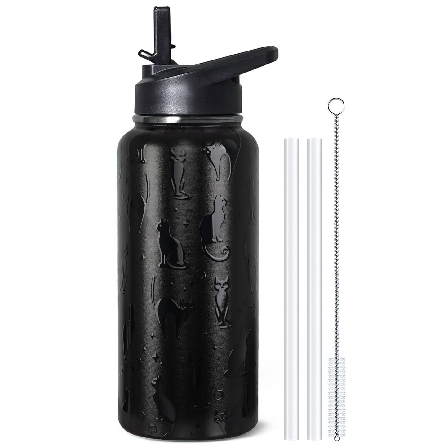 bmxbsk 32 oz Halloween Tumbler 3d-Printed Black Cat Tumblers Insulated Water Bottle with Straws and Flip Lid Stainless Steel Goth Cup Spooky Gifts for Men Women