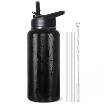 bmxbsk 32 oz Halloween Tumbler 3d-Printed Black Cat Tumblers Insulated Water Bottle with Straws and Flip Lid Stainless Steel Goth Cup Spooky Gifts for Men Women