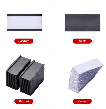 EEOYU Magnetic Label Holders with Magnets, Data Card Holders with Clear Plastic Protectors, Set of 30 (1 x 2 Inch)