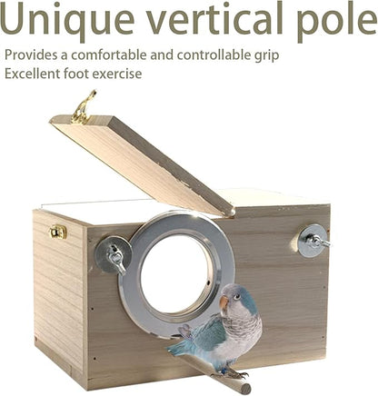 Parakeet Nesting Box, 7.87 X 4.72 X 4.72 inch Transparent Bird Nest Breeding Box with Perch Parrot Mating Box Wood Bird House Aviary for cage (S Horizontal Transparent+Wood)
