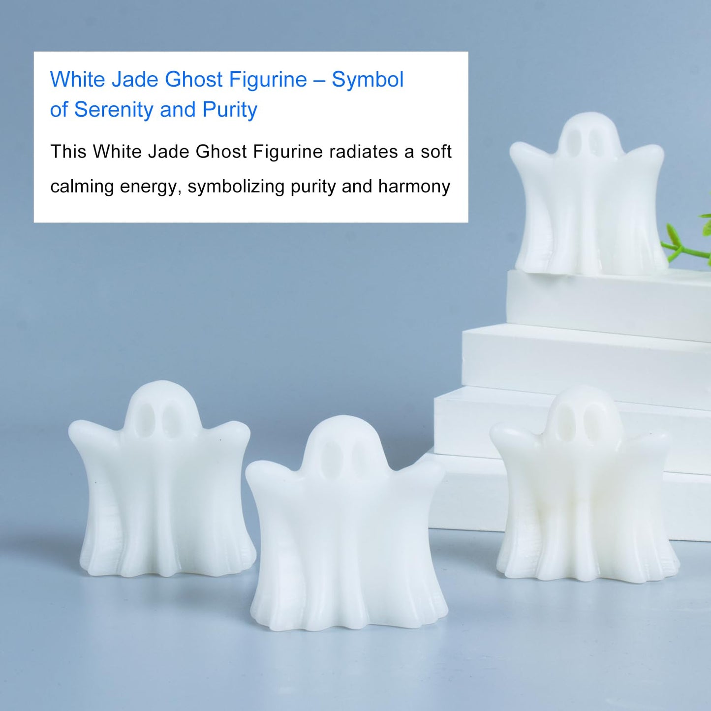 QLRSUXN White Jade Crystal Ghost, 1.8in Ghost Decor, Cute Natural Crystal Ghost Statue,Halloween Figurines Hand-Carved, Spooky and Decoration for Halloween Home Office Mantel Decor