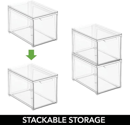 mDesign Plastic Stackable Bathroom Storage with Pull Out Bin Organizer Drawer for Cabinet, Vanity, Shelf, Cupboard, Cabinet, or Closet Organization - Lumiere Collection - 8 Pack - Clear