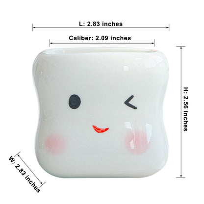 RUIXIAOXI Cute Smiling Cartoon Face Succulent Planter, Small White Ceramic Flower Pot Tooth-Shaped Plant Pot for Small Plants, Home & Office Desk Decoration - No Plants Included (Style B)