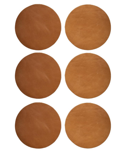 Real Natural Grain Leather Coasters – Durable Non-Slip (Tan) Distressed Design, Set of 6 for Table Protection in Home, Office, Kitchen, and Bar