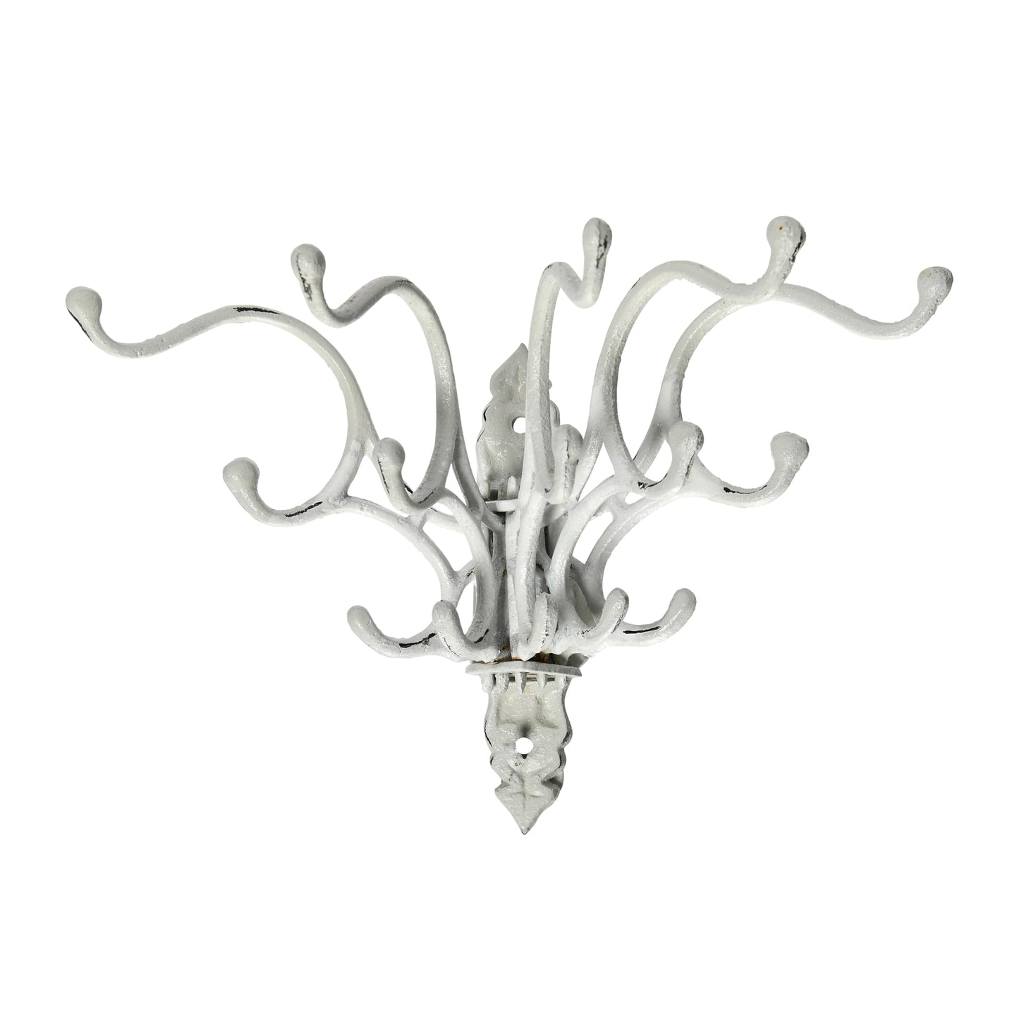 Creative Co-Op Antique Decorative Cast Iron Multi Hook Wall Hanger with 15 Hooks, Distressed White
