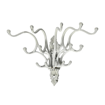 Creative Co-Op Antique Decorative Cast Iron Multi Hook Wall Hanger with 15 Hooks, Distressed White