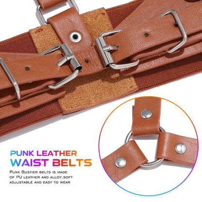 CLOACE Punk Waist Belt Gothic Black Leather Wide Waist Belts Elastic Cosplay Halloween Body Chain Accessory for Women (brown)