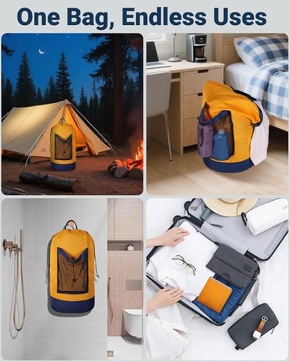 Laundry Bag with Shoulder Straps and Mesh Pocket Laundry Backpack Large Portable Laundry Hamper for College Laundromat Apartment