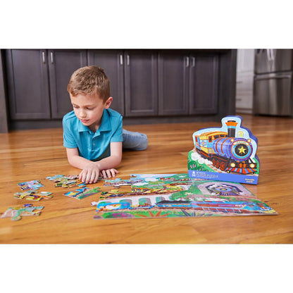 Crocodile Creek 36-Piece Jigsaw Floor Puzzle - Fun Floor Puzzles for Kids Ages 3-5 - Heavy-Duty Shaped Box for Storage - All Aboard - 24" W x 18" H Finished