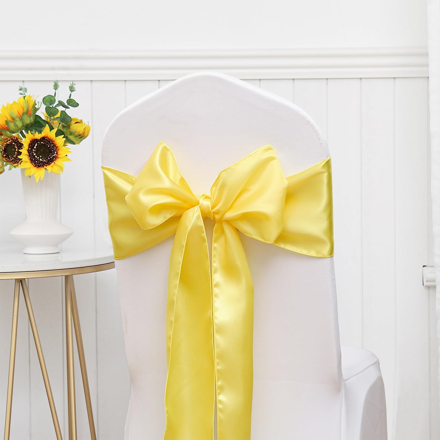 ZSJFMF Pack of 50 Satin Yellow Chair Sashes Bows 7 X 108 Inch Universal Chairs Ribbons for Wedding Ceremony Party Banquet Restaurant Event Decorations - Yellow Chair Sashes 50 Pack