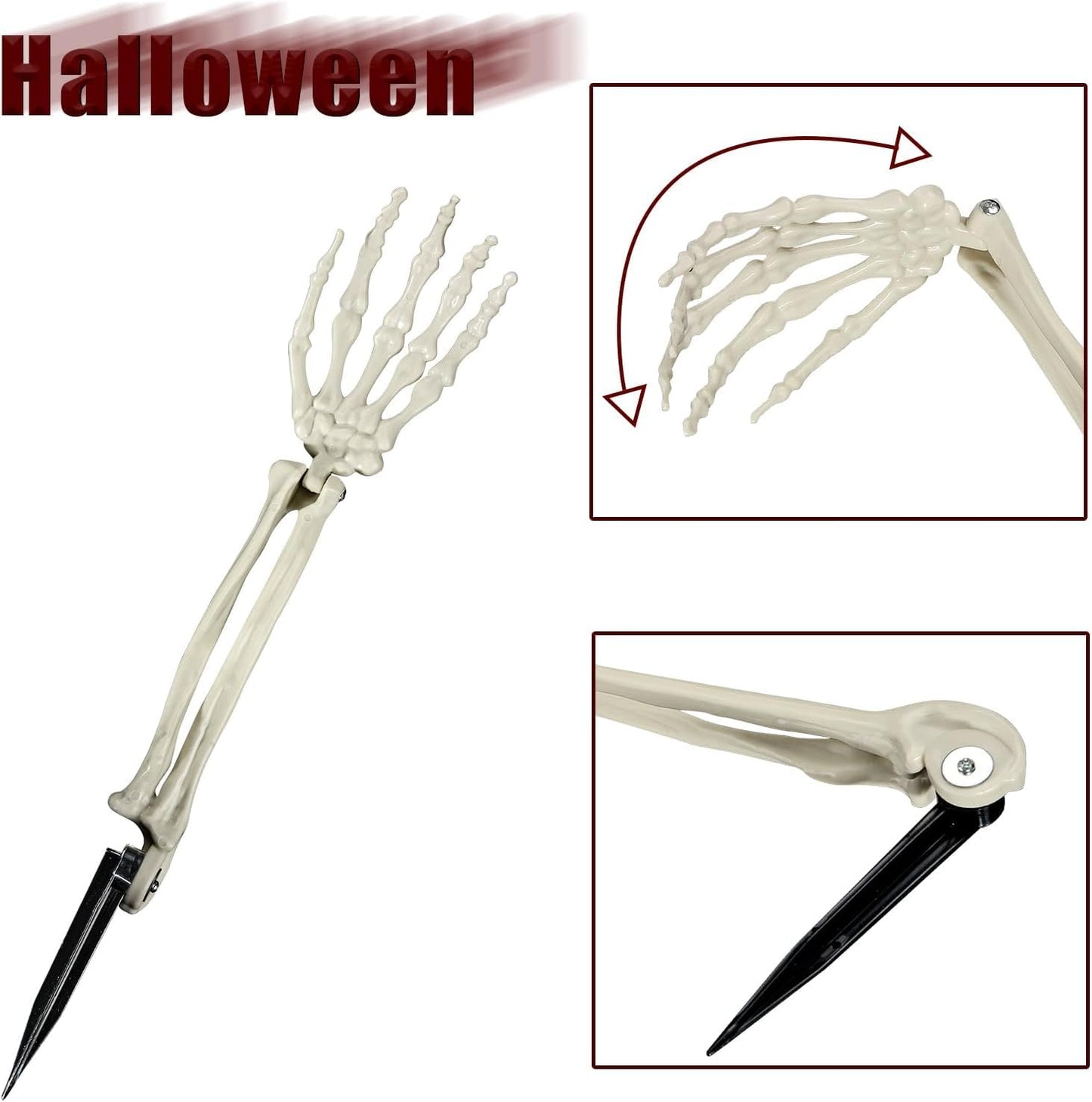 AOFOX Halloween Realistic Skeleton Stakes Zombie Ghost Arm Stake Severed Plastic Skeleton Hands Yard Signs for Lawn Stakes Garden Halloween Props Decoration(10 Pcs White)