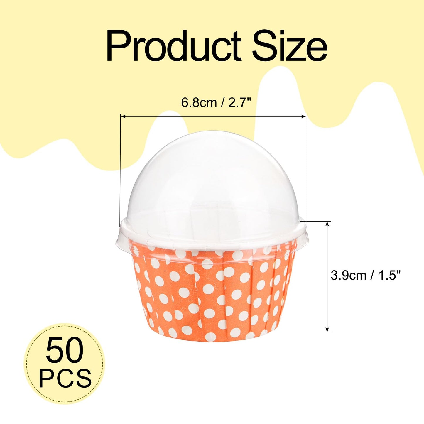 uxcell 50 Set Cupcake Liners with Dome Lids, Muffins Liners Wrappers, Disposable Baking Cups for Wedding and Birthday Party Decoration Orange