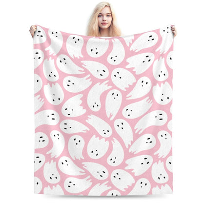 PDDCWAY Pink Halloween Blanket 40"x50" Cartoon Ghost Fleece Throw Blanket for Bed Sofa Couch Kids Kawaii Cute Plush Blanket Pink Fuzzy Blankets Bedroom Flannal Blankets