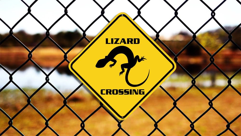 ZMEIZ Lizard Crossing Warning Sign Lizard Animal Caution Yellow Wall Art Decorative Decor For Fence Home Farmhouse Yard Road Quality Metal Sign 12x12 Inches
