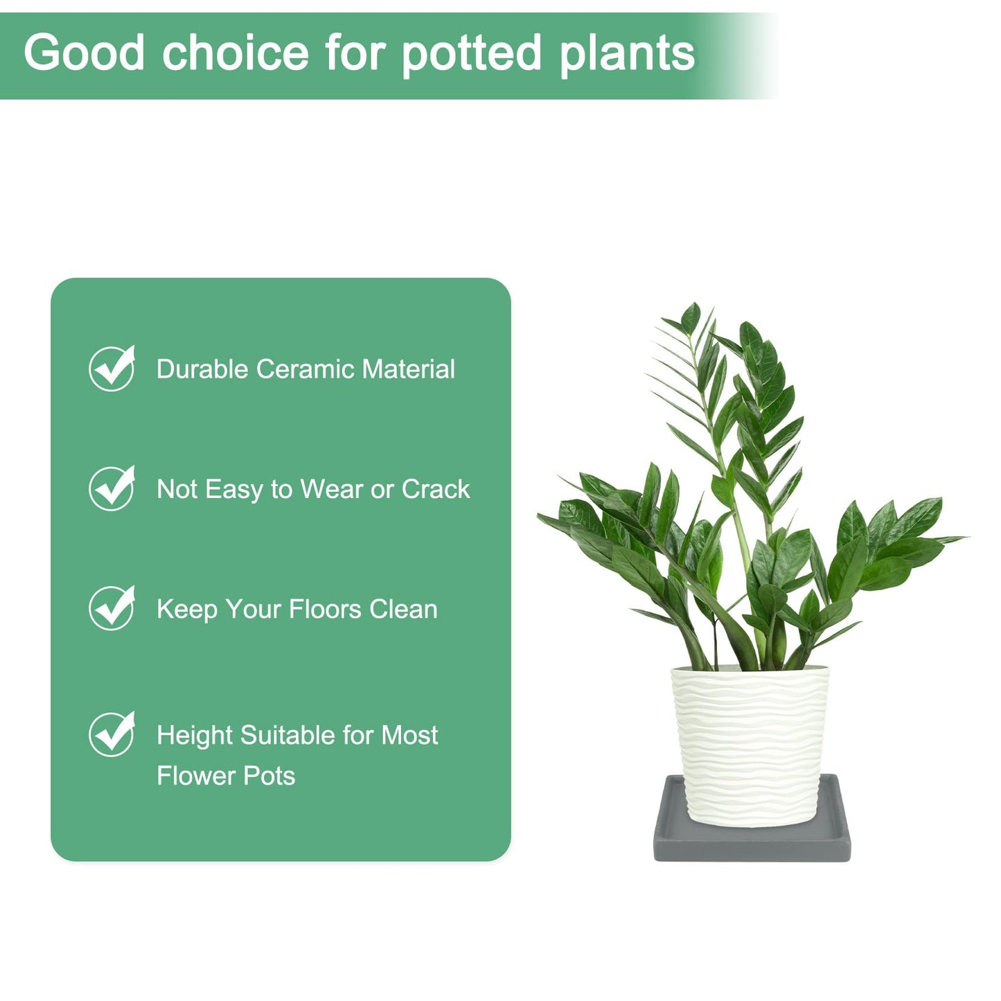 M METERXITY 2-Pack Ceramic Plant Saucer, 5 Inch Plant Water Catcher Tray, Plant Pot Saucers for Indoor/Outdoor Plants/Flower Drainage Drip Water Tray [Square Dark Gray]