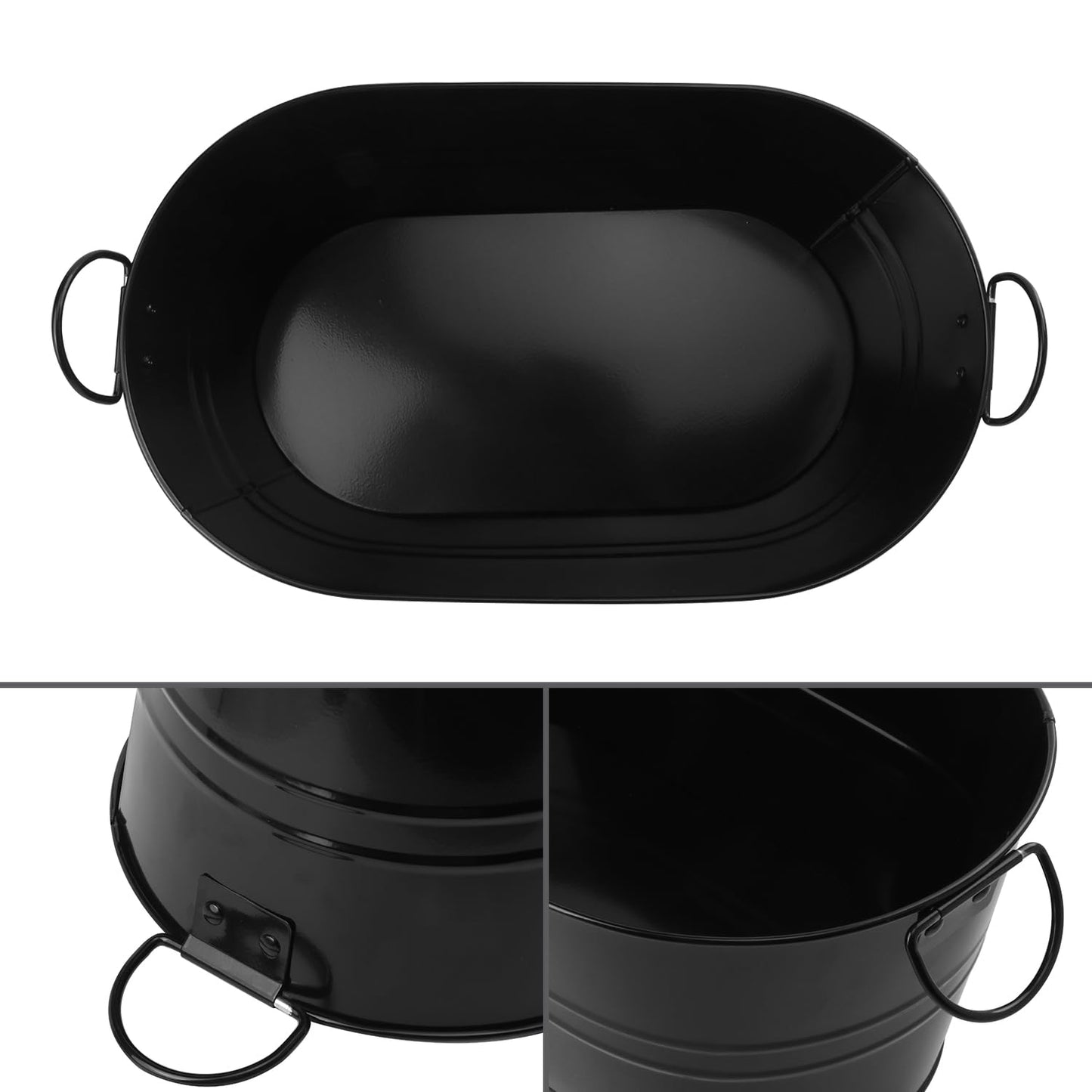Biugaaufai 2 PCS 15.3 x 9 x 6 inches Black Metal Galvanized Tub with Handles, 3 Gallon Galvanized Beverage Tubs for Parties, Large Metal Drink Ice Buckets for Beer, Wine, Cocktails & Outdoor Events