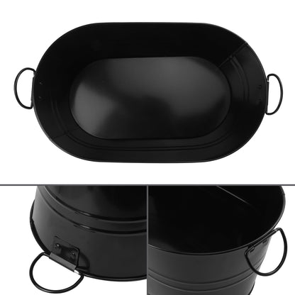 Biugaaufai 2 PCS 15.3 x 9 x 6 inches Black Metal Galvanized Tub with Handles, 3 Gallon Galvanized Beverage Tubs for Parties, Large Metal Drink Ice Buckets for Beer, Wine, Cocktails & Outdoor Events