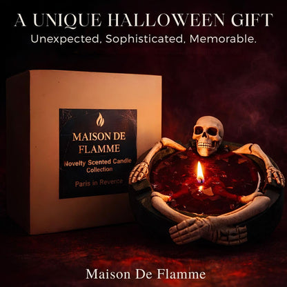 Skeleton Halloween Scented Candle, 13.5oz (385g) Spooky Decorative Skull Bowl Candle, Soy Wax Blend with Cotton Wick, Gothic Halloween Home Decor Centerpiece – Paris in Reverse Scent