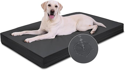 Vonabem Outdoor Dog Bed Waterproof Washable, XXL Large Crate Pad 48 Inch, Cooling Wipeable Leather Pet Beds with Removable Cover, Durable Foam Anti-Slip Kennel Pad 47"x29" Black