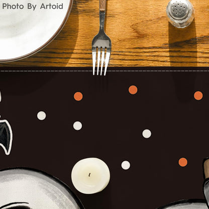 Artoid Mode Polka Dot Ghost Pumpkin Cat Boo Halloween Table Runner, Bat Seasonal Fall Kitchen Dining Table Decoration for Home Party Decor 13x90 Inch