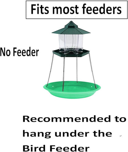 Multi-Purpose Bird Seed Catcher Platform Feeder - Hanging Tray With Seed Hoop and Accessories (Green)