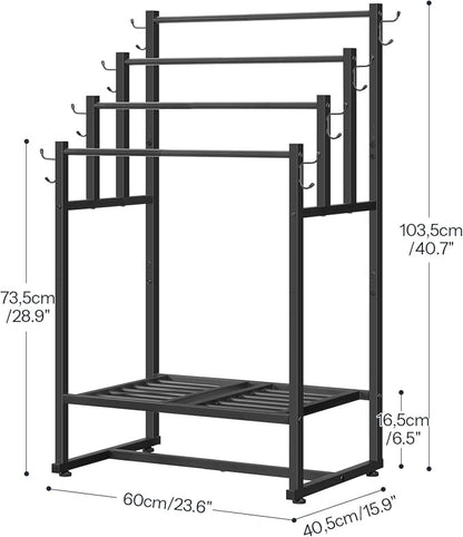 HOOBRO 4-Tier Free Standing Towel Rack for Bathroom, Blanket Rack Stand, 23.6" L x 15.9" W x 40.7" H, Freestanding Quilt Stand, Blanket Display Holder for Bedroom, Industrial Style, Black BK07LB01