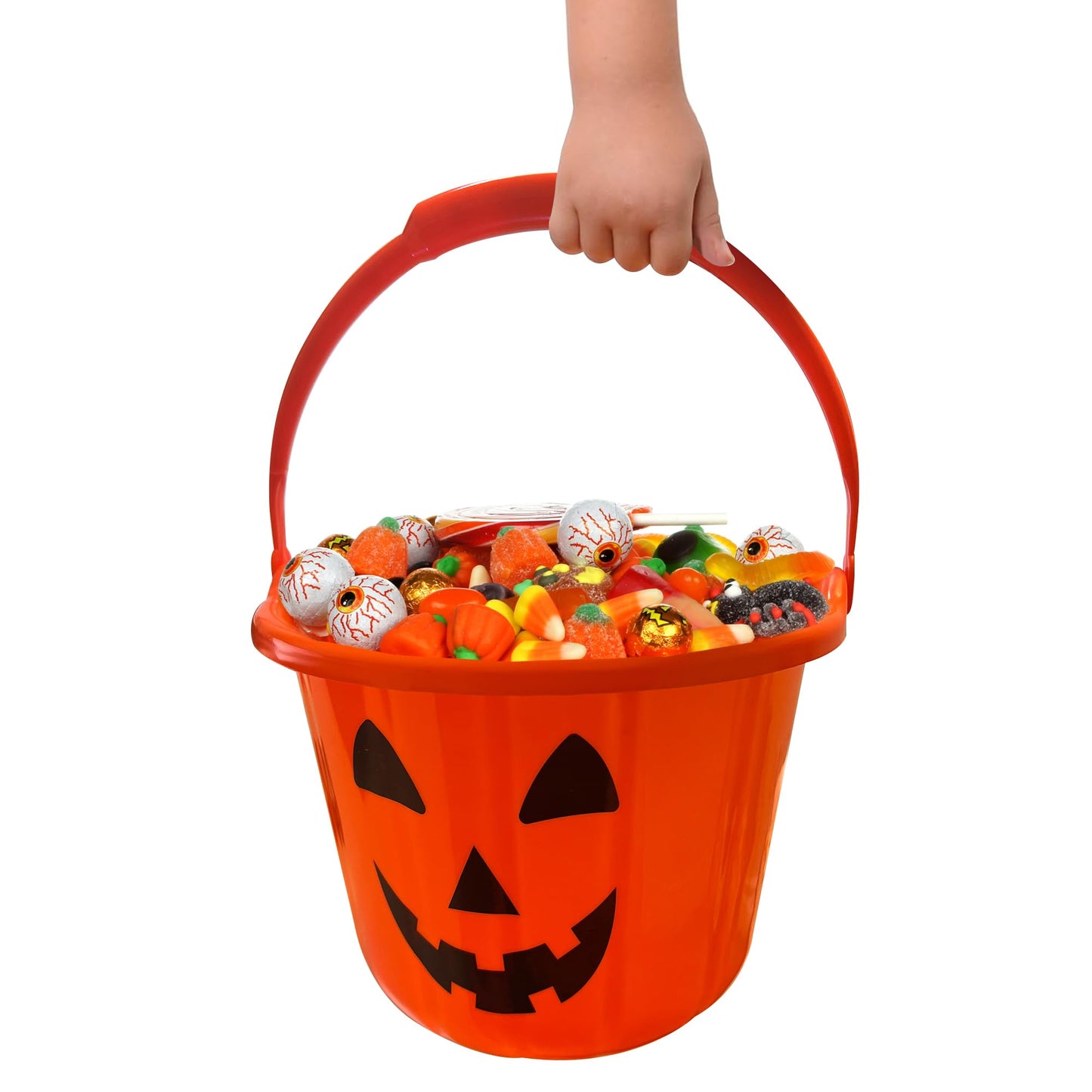 GIFTEXPRESS Light Up Halloween Pumpkin Bucket - Plastic Jack O Lantern w/Glow in The Dark Handles & 3 LED Lights - Trick Or Treat Candy Basket & Cauldron Decoration Pail for Kids