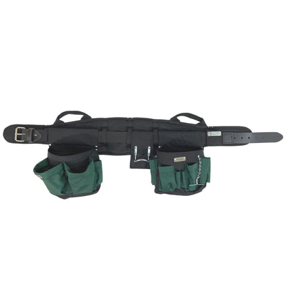 BOULDER BAG Professional Electrician's MAX Combo with Comfort Back Support Tool Belt, Leather Belt Buckle, Heavy Duty Work Belt, Green, (Medium 28-32 Inch Waist), Made in USA
